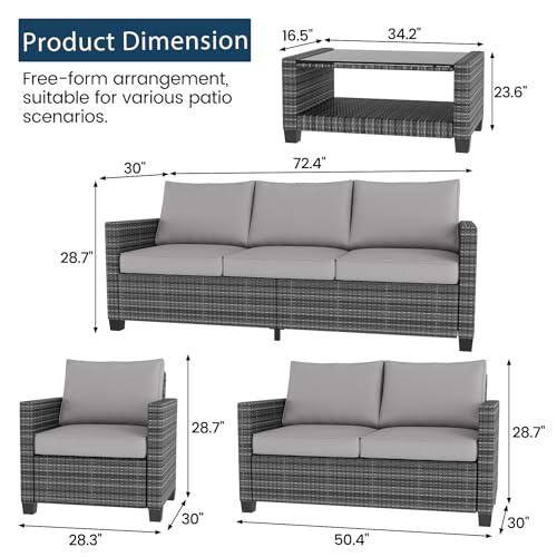 Image of GAOMON 5-Piece Outdoor Patio Furniture Sets, 7 Seat PE Rattan Furniture Sectional Sofa Set with Storage Table, Patio Conversation Sets with Water-Repellent Cushions for Backyard, Deck, Poolside