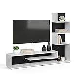 duehome | Mueble de Salón, Composición Modular de TV, Modelo Moobi 160, Acabado en Blanco y Negro, Medidas: 160 cm (Largo) x 29 cm (Fondo) x 124 cm (Alto)