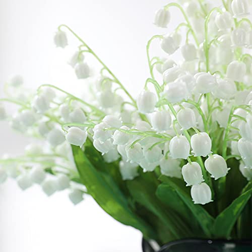 Hananona 12 Pcs Artificial Lily of The Valley Faux White Bell Flowers Wind Chime Orchid Wedding Bouquet, May Flower for Home Garden Wedding Party (12)