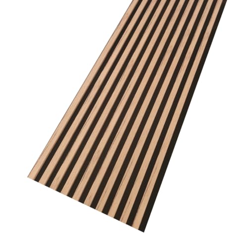 MEBANO. Paneles acústicos decorativos 3D MDF 2 piezas 26,5x240 cm roble Sanremo claro con base negra listones modernos para paredes interiores con efecto madera