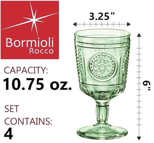 Bormioli Rocco Romantic Stemware Set of 4, 10 Ounce Colored Crystal Glass, Pastel Green, Made in Italy