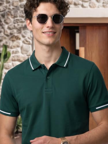 Image of Veirdo Pure Cotton Half Sleeves Regular Fit Plain Solid Classic Polo Colored Collar T-Shirt for Men (Colors: Olive, Maroon, Navy, Black, Green & Orange)