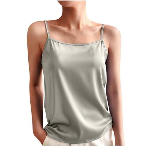 Women's Silk Satin Tank Tops 2025 Square Neck Spaghetti Strap Sleeveless Camisole Summer Basic Solid Camis Blouses Mint Green