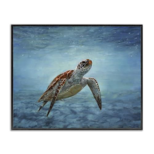 Sea Turtle Underwater Ocean Scene, 16 x 20 Inch Framed Giclée Print