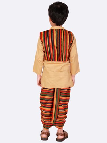 Image of superminis Boys Cotton Solid Jacket, Kurta Dhoti Set
