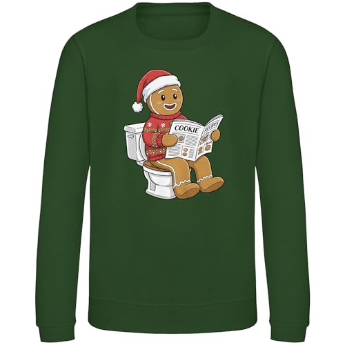 Image of Funny Gingerbread Man Kids Christmas Sweatshirt - Sat on Toilet Reading Paper Design - Xmas Sweater for Son or Daughter - Boys Girls Festive Holiday Jumper, 9-11 Years, Bottle Green