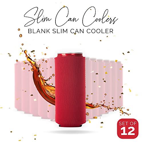 Image of Slim Can Cooler Sleeve 12 Pack - Blank Neoprene Insulated Can Coolers for 12 oz Skinny Beer & Soda Cans - Sublimation Ready Drink Sleeves for Heat Press, Custom Printing & Party Favors (Red)