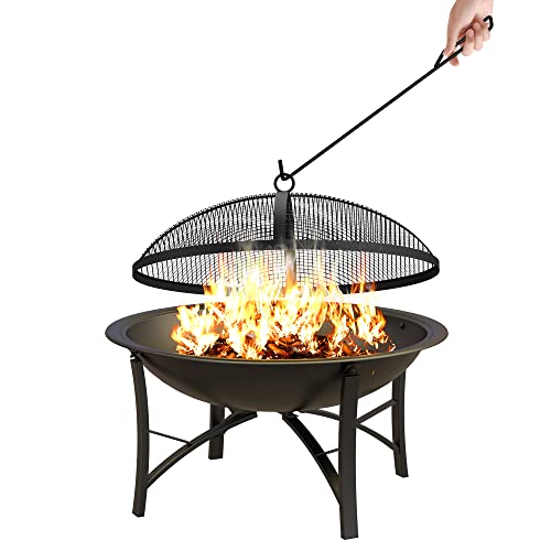 Fire Beauty Fire Pit for Outside Wood Burning,BBQ Grill Steel Fire Bowl with Spark Screen Cover,Log Grate,Poker for Camping Beach Bonfire Picnic Backyard Garden by Fire Beauty - Image 2
