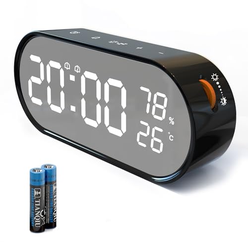Voniobuy Reloj Despertador Digital, Reloj con Gran Pantalla LED Táctil, 2 Alarmas 12/24H, Función Snooze/Brillo Ajustable, Seguimiento de Humedad y Temperatura para Mañana y Noche, Pilas o Puerto USB