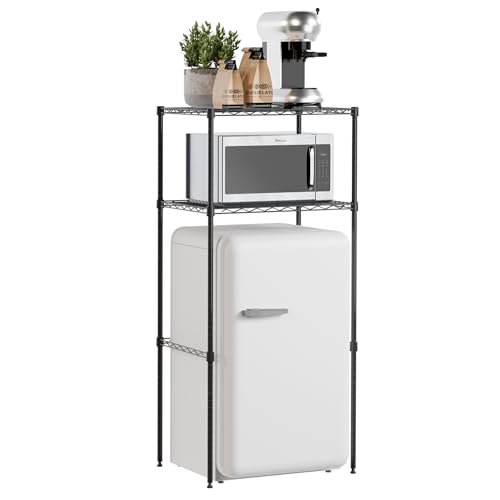 2-Tier Mini Fridge and Microwave Storage Shelf Adjustable Height Metal Small Refrigerator Stand 110 lbs Capacity per Shelf Max 220 lbs Total for Kitchen Office and Dorms 24 L x 18 D x 52 H