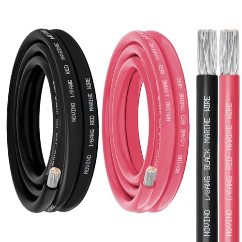 1/0 Gauge Marine Wire 1/0 AWG Marine Grade Wire,5FT Red &amp; 5FT Black