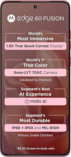 Motorola Edge 60 Fusion 5G (Pantone Zephyr, 8GB RAM, 128GB Storage) | 6.67" pOLED Display | IP68 | 50MP+13MP Rear | 32MP Front Camera | MediaTek 7400 Processor| 5500mAh Battery | 68W Turbo Charger view 2