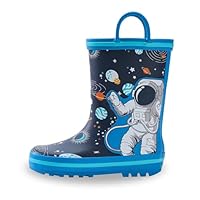 EUXTERPA Toddler Rain Boots for Boys Waterproof Kids Printed Rubber Boots with Easy On Handles, Astronaut, Toddler Size 5