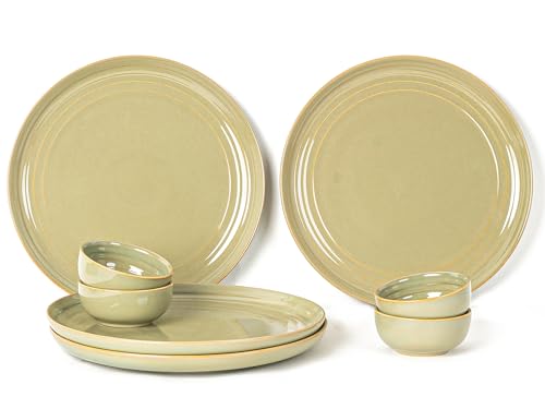 Image of Bodhi House Handcrafted Chip Resistance Porcelain Dinner Set, 8 Pieces Serving for 4, Microwave and Dishwasher Safe, Bone-ash Free, Crockery Set for Dining and Gifting, Olive Green