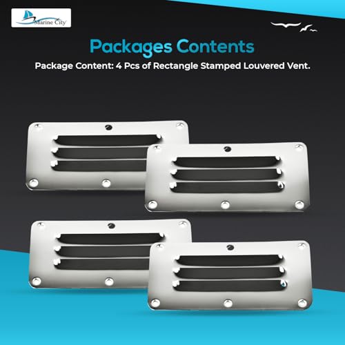 Image of MARINE CITY Stainless-Steel 2-1 /2 inch x 5 inch Rectangle Stamped Louvered Vent