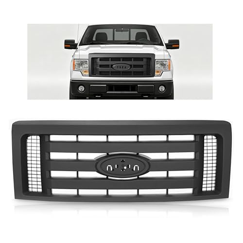 HECASA Front Grille Compatible with 2009-2014 Ford F150 XL Model Bumper Painted Black Shell and Insert Grille Assembly Guard Cover Replacement for 9L3Z8200A FO1200510
