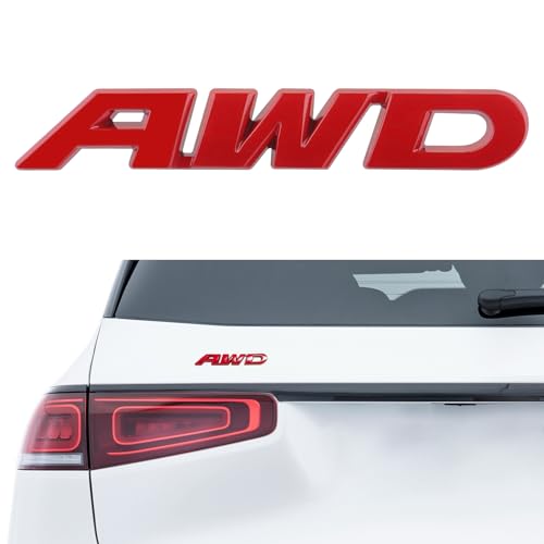Image of AWD Emblem Sticker, Car Exterior Emblems Badge, 3D Metal Tailgate Side Sticker Badge, Car Decoration Accessories Self Adhesive Logo Emblem Fit for Trunk Tailgate Fender (AWD, Red)