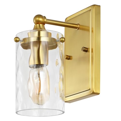 Image of SAFAVIEH Lighting Collection Jobie Brass /Glass Shade Wall Sconce Set of 2 Light Fixture, Ideal for Bathroom, Entryway, Vanity, Foyer, Hallway, Living Room (LED Bulbs Included)