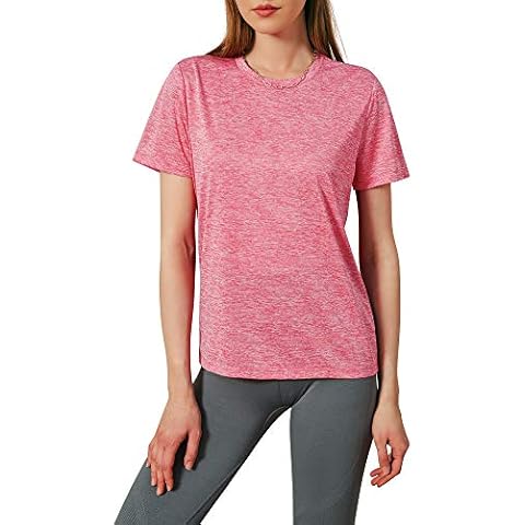 Woolicity Women Short-Sleeve T-Shirt Running T-Shirt Solid Color Workout Activewear Yoga Gym Tops Sports Tee Summer Rose Red XXL Cover
