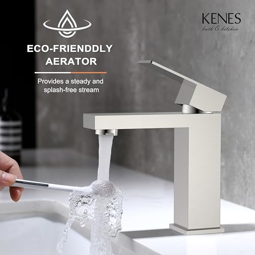 KENES Single Handle Bathroom Sink Faucet, Brushed Nickel Vanity Faucet for Bathroom Sink, with Pop Up Drain Stopper & Water Supply Lines LJ-9031 by KENES - Image 5