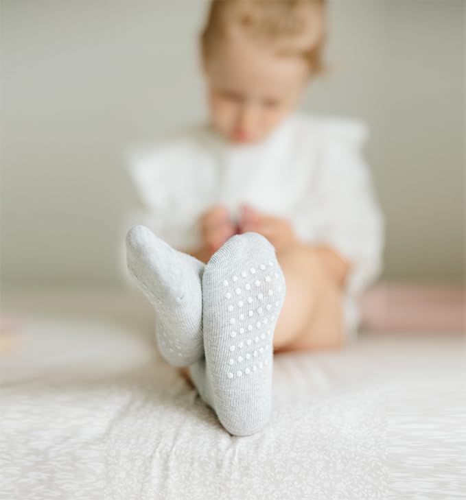 Image of JAKIDAR 12 Pack Baby Socks Cotton Crew Toddler Socks Grips Non Slip Bottom Kids Socks