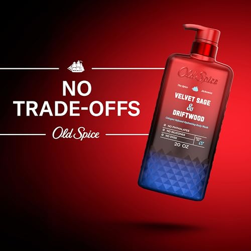 Image of Old Spice Body Wash for Men, The Spice Alchemist Collection, 24 /7 Cologne Infused Hydration, No Trade Off Formula, Free of Phthalates Silicones & Dyes, Velvet Sage + Driftwood Scent, 20 oz