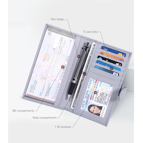 Image of Oak Leathers Checkbook Cover Slim Minimalist For Men with RFID Blocking Credit Card Holder Wallet (Steel)