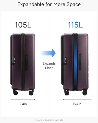 Image of Carry On Luggage 22x14x9 Airline Approved, FLO-Core Expandable Polycarbonate Hard Shell Suitcase with Front Pocket, Purple, 28 Inch, Checked Luggage