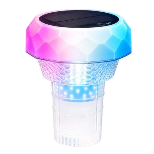 LED ATOMANT Dosificador Cloro Piscina Flotante con Luz Solar LED, Dispensador Cloro con Mando a Distancia, Luces Sumergibles RGB, Temporizador, IP68 Impermeable, Luces Flotantes para Jardin