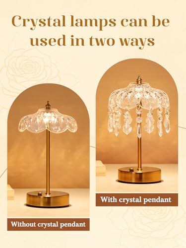Image of Vintage Lamp, 3 Colors 10 Brightness Crystal Lamp Flower Lamps, 3600mAh Rechargeable Lamps, Mood Lighting Bedroom Kitchen Bathroom, Tween Girls Trendy Stuff, Birthday Teen Girl Gifts Mothers Day Gifts