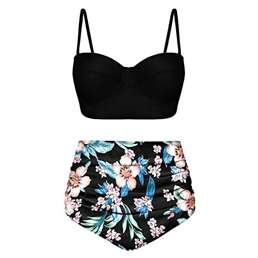Doballa Damen Retro 50er Jahre Kariertes Muster Polka Dot Halfter geformt weiche Pads Vintage Bikini Badeanzüge Tops (XL, Schwarz und weiß) 4 Angerella Damen Retro Vintage Underwire Hoch Tailliert Badeanzüge Bikini Set,Medium