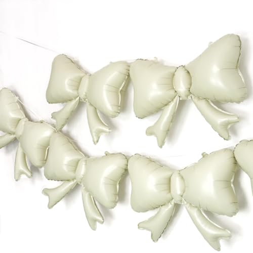 Image of 6 Pieces Bow Balloons, Cream White Matte Metallic Foil Bowtie Balloon for Women Men Girls Boys Beige Bow Happy Birthday Party, Boho Groovy Party, Baby Shower, Balloon Garland Accessories