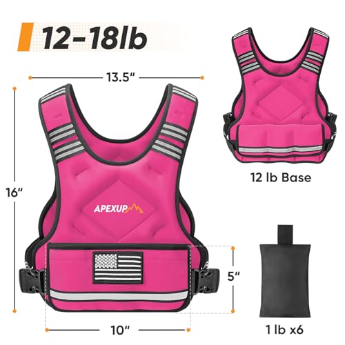 Image of APEXUP Adjustable Weighted Vest, 4-10lb /12-18lb /20-32lb Vest with 6 Ironsand Weights and Large Pocket, Weight Vest for Men Women Strength Training, Running, Walking