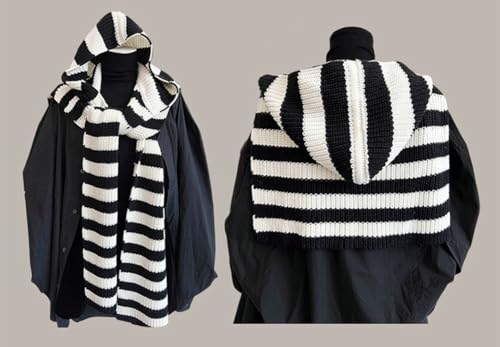 Women's 3-in-1 Knitted Hooded Shawl Striped Scarf Hat Neck Warmer Pashmina Shawls and Wraps Sweater Tie Up Shoulder Tops Cape3