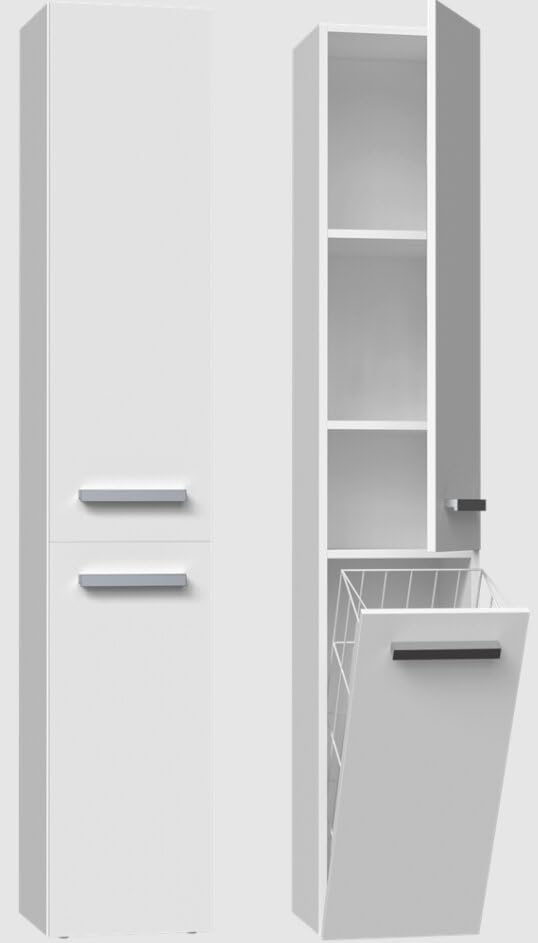 BDW - Badezimmer Schrank Hochschrank - Hoher Badschrank mit Wäschekorb -...