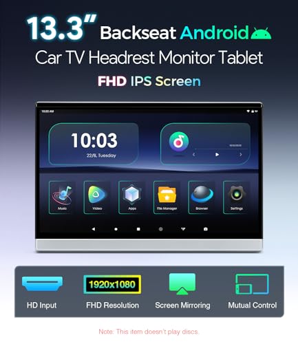 XTRONS 2pcs Android 11 Car Headrest Monitor for Back Seat, Dual 13.3" IPS Car Screen TV Tablet 32GB Portable Video Player Support Netflix/YouTube, 4K Video, WiFi, HDMI with 2 Bluetooth Headphones