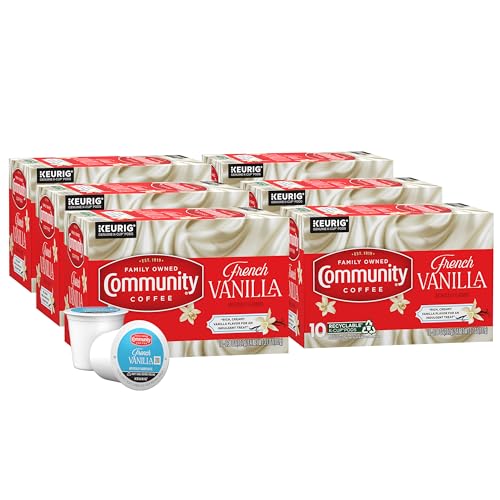 Image of Community Coffee French Vanilla Flavored 60 Count, Medium Roast, Keurig K-Cup Coffee Pods, 10 Count (Pack of 6)