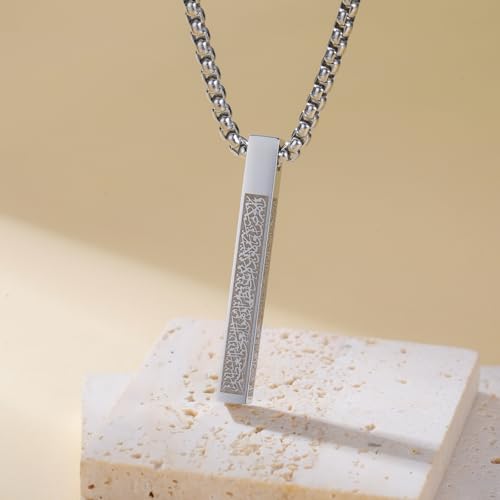 VASSAGO Islamic Ayatul Kursi Necklace for Women Men Stainless Steel/Leather Chain Muslim Allah Arabic 3D Bar Pendant Islam Eid Ramadan Gift Jewelry4
