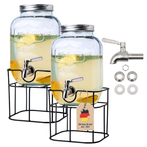 Intirilife Getränkespender -Set von 2 Stück- je 4 Liter aus Glas mit Zapfhahn au