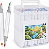 Set 48 Pennarelli Doppia Punta Brush Pen Professionali per Disegno, Coloring e Lettering – Pennarelli Brush e Scalpello 1-6 mm con Custodia Rigida Portatile – Colori IntensI per Artisti, Studenti