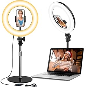 Desk Ring Light with Stand, 10.5” Circle Light with Phone Holder for Video Recording, Adjustable Halo Light for Computer Zoom Meeting, Laptop Light for Conference Video Calls, Podcast, Live Streaming
