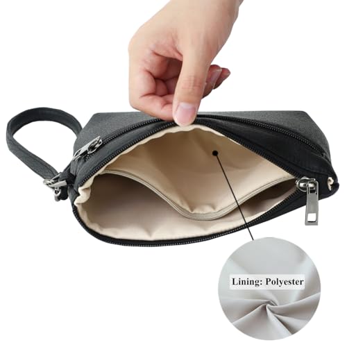 Image of Small Wristlet Wallets for Women, Zip Clutch Bag with Wristlet Pouch, 3-Zipper Original Design
