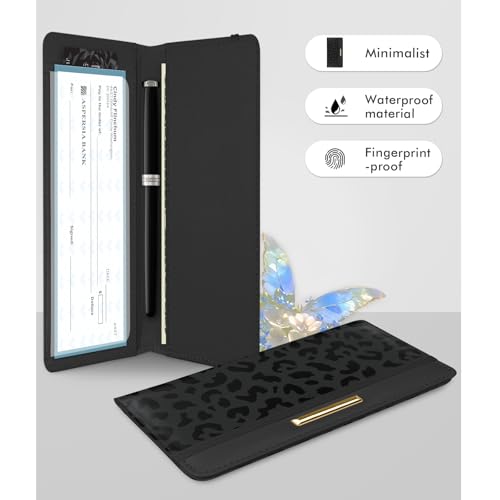 Kakurookie Letter Checkbook Cover, RFID Blocking Checkbook, Stylish, Lightweight, Slim Durable, Multi-Functional Checkbook Holder for Personal and Business Checks (Leopard-Black) - Thumbnail 6