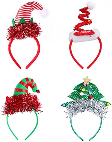 FRCOLOR Christmas Headbands Elf Party Hat Headband Xmas Tree Christmas Headwear Santa Hat Costume Headband for Adult Children, 4Pcs