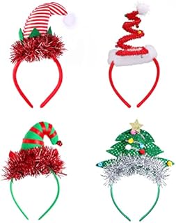 FRCOLOR Christmas Headbands Elf Party Hat Headband Xmas Tree Christmas Headwear Santa Hat Costume Headband for Adult Children, 4Pcs