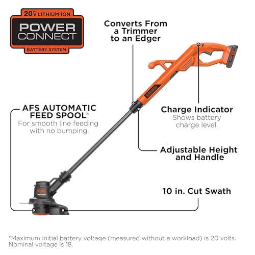 BLACK+DECKER 20V MAX Weed Wacker Cordless String Trimmer Edger Lawn Tool, 10-Inch Electric Weed Eater with Automatic Feed Spool, Ergonomic, Battery and Charger Included (LST201) thumbnail 2