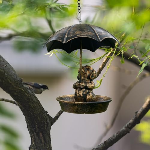 Comedero de aves para jardín Qianly con techo para colibríes y pinzones 7