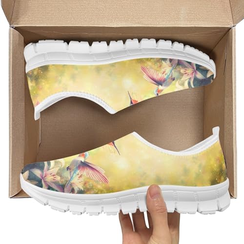 Image of Hummingbird Floral Print Lightweight Walking Shoes for Women Mesh Casual Sneakers Size 5-10.5