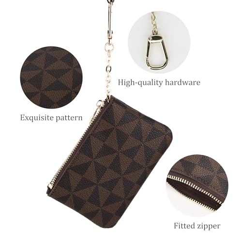 Veki Coin Purse Change Mini Purse Wallet With Key Chain Ring Zipper for Men Women Fashionable Bag Key Chain Pendant Leather Classic Clutch Purse(Brown)