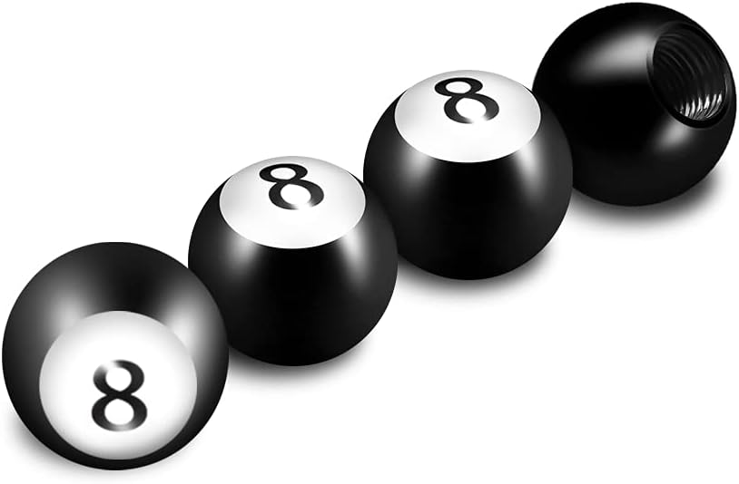Car Wheel Tire Valve Stem Caps/Covers, 4 Pack Number 8 Round Ball Valve Stem Caps, Leakproof Water-Resistant, Universal Fit for Most Vehicles, Automotive Exterior Decoration for Men and Women (Black)